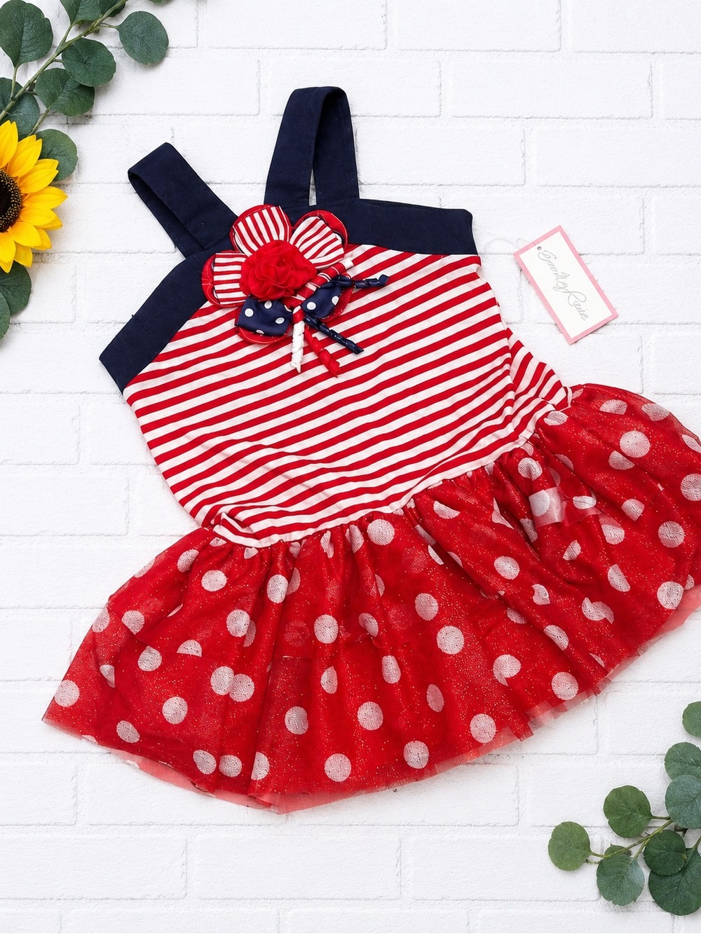 Emily Rose Girls Patriotic 4th of July Tunic Top Ruffles Red White Blue 6 NEW